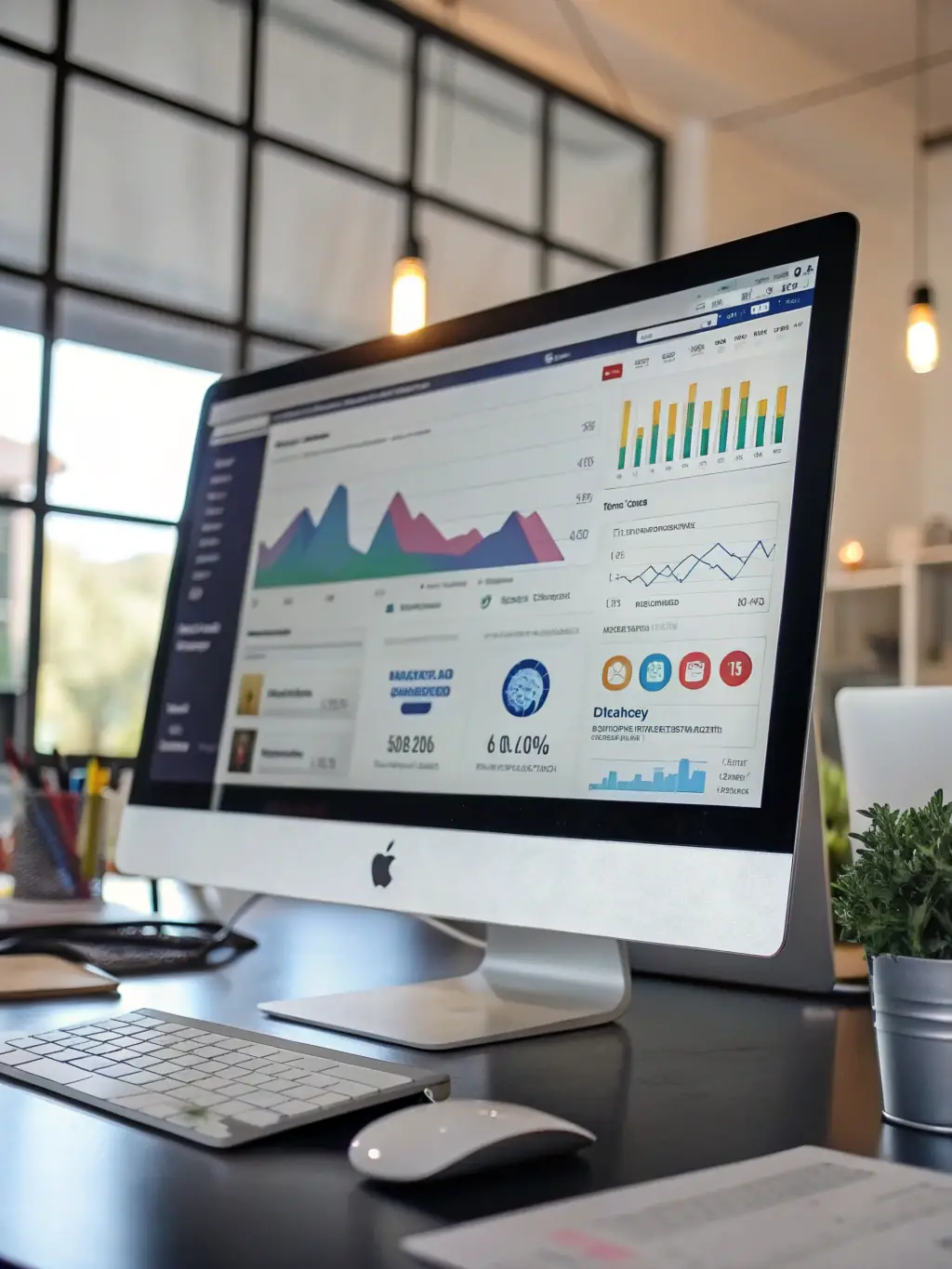 A detailed image of a dashboard displaying real-time marketing data, including website traffic, conversion rates, and customer engagement metrics. The dashboard is clean, modern, and easy to understand, showcasing AgenWora's data visualization capabilities.