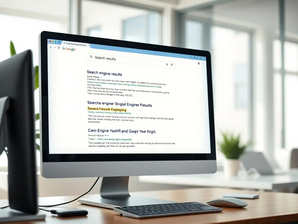 A search engine results page with a highlighted website at the top position, symbolizing AgenWora's ability to improve website rankings through SEO.